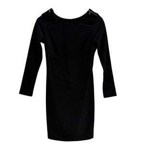 Costa Blanca Black Dress Long Sleeve Zipper Shoulder Detail Sz S Holiday Classic